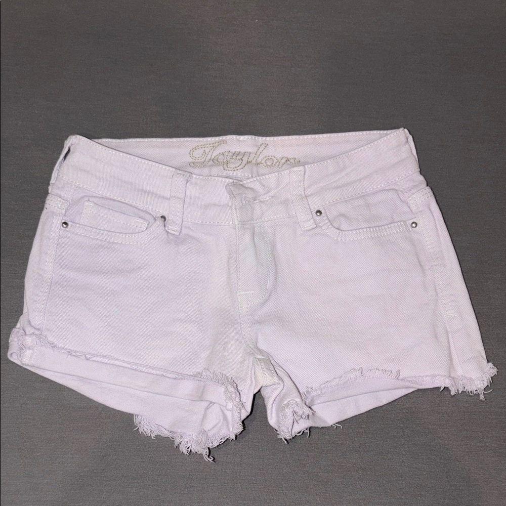 Light Purple Frayed Denim Shorts